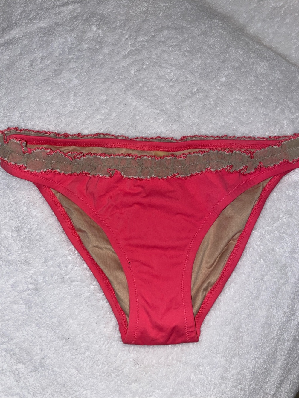 Victoria's Secret Coral Pink Bikini Bottom with Beige Trim